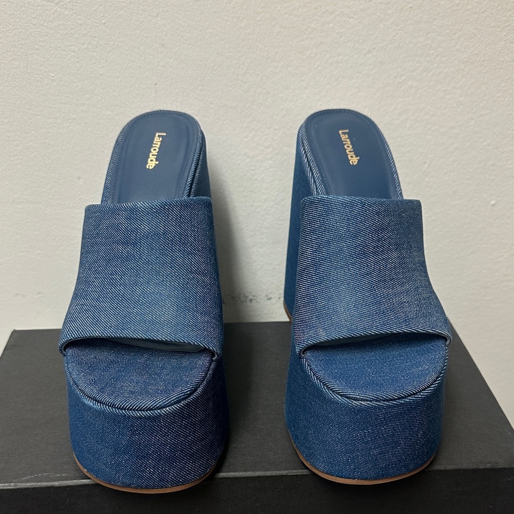 LARROUDE Women's Wanda Slip On
Platform Denim Slides In Blue Platform Sandals - Picture 4 of 16